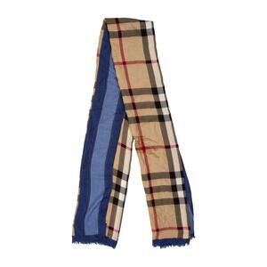 Burberry Brown Blue Nova Check Plaid Print Scarf w/ Tags